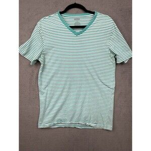 Express Mens Shirt Large Teal/White Striped V-Neck - stretchy fee